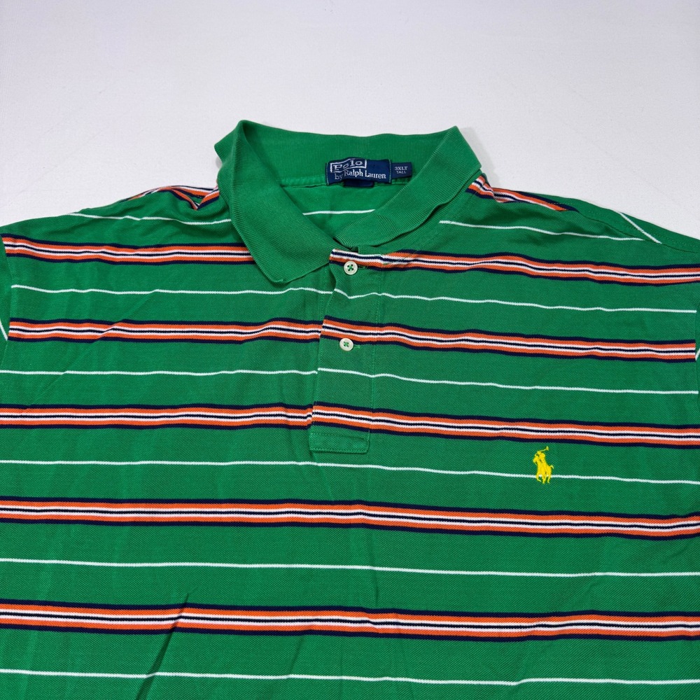 Polo Ralph Lauren Men 3XLT Green Striped Pima Cotton Short Sleeve Polo Shirt VTG